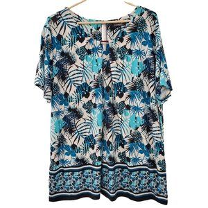 George Tropical Plants and Floral Print Short  Sleeve Blouse